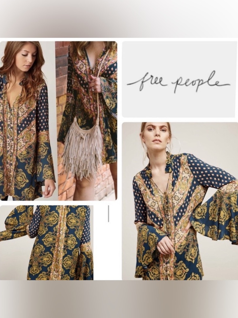 Free People Bell Sleeve Magic Mystery Tunic Print Size Medium